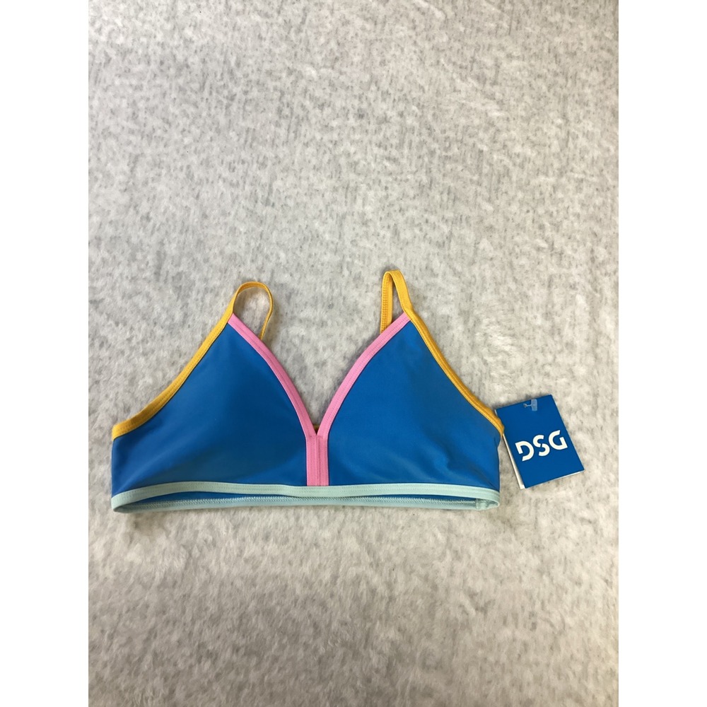 DSG Girls Aqua Blue Bound Bikini Top Colorblock UV Protection Size M NEW
